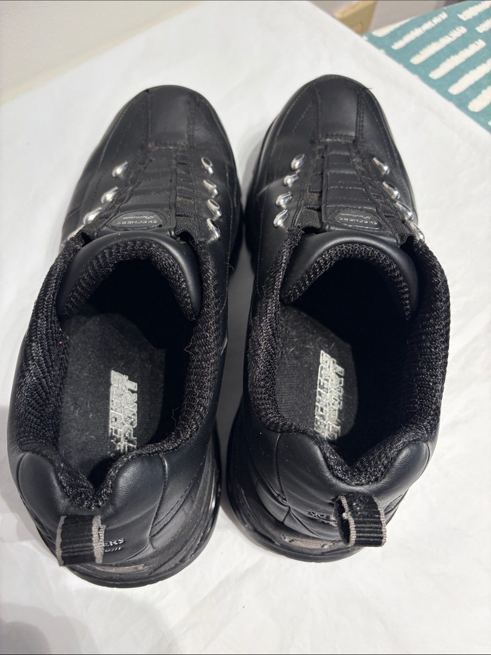 Skechers Women’s Black Slip-On Athletic Sneakers with Silver Eyelets - Picture 7 of 8